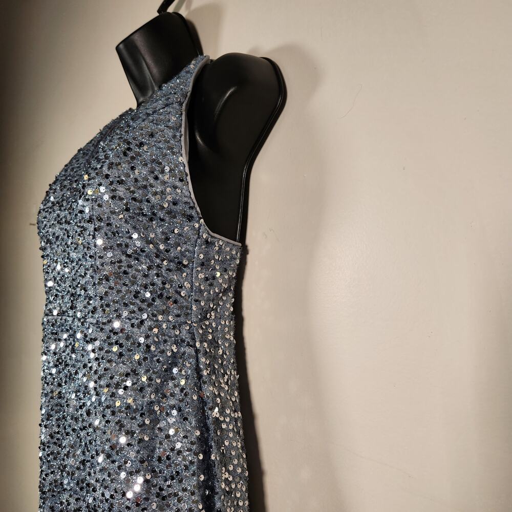 MISS ORD Sequins Mermaid Gown CARTA Womens M Dusty Blue Grey Prom Event Cocktail - Picture 8 of 12